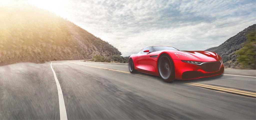 Red car on the highway